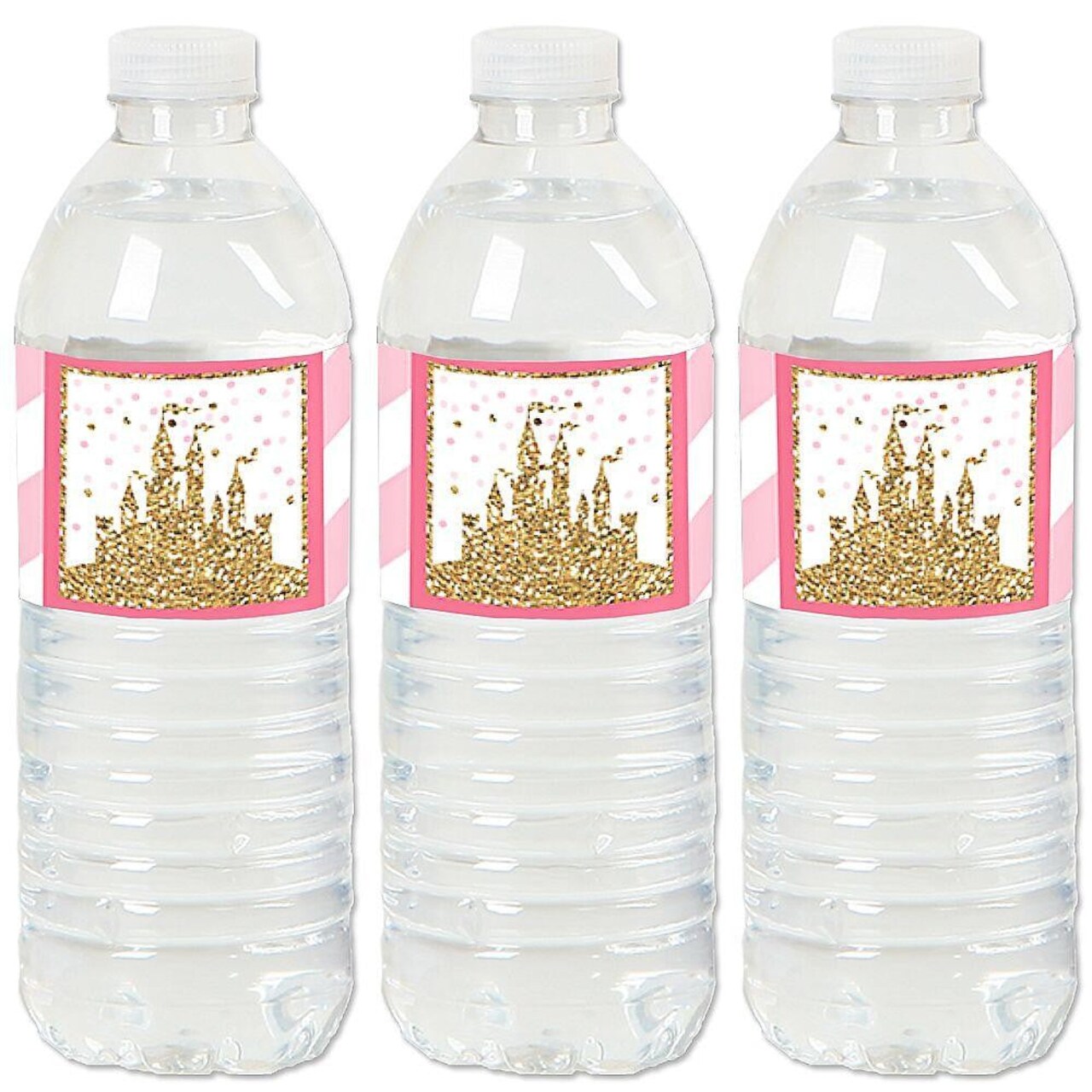 Big Dot of Happiness Little Princess Crown - Pink and Gold Princess Baby Shower or Birthday Party Water Bottle Sticker Labels - Set of 20
